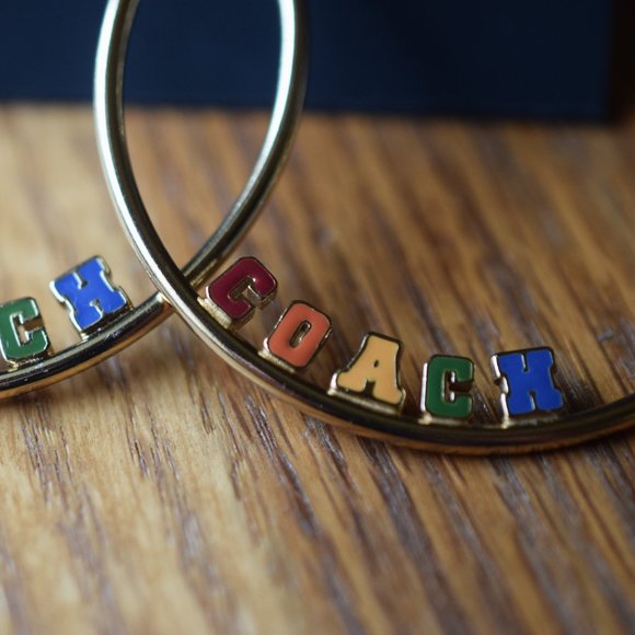 New Pride Rare Large Coach Colorful Enameled Hoop Earrings - Picture 3 of 5